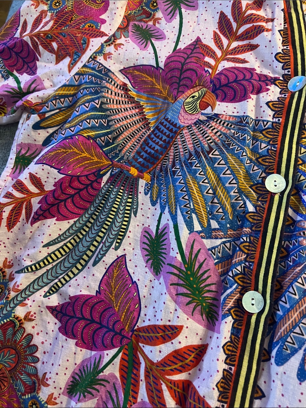 Farm Rio Anthropologie Colorful Tropical Bird Print Button-Up Blouse - NWOT - XL - Picture 17 of 17